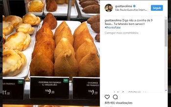 Gusttavo Lima reclama de coxinha a R$ 9 em aeroporto de SP: 'AÃ­ eu quebro!