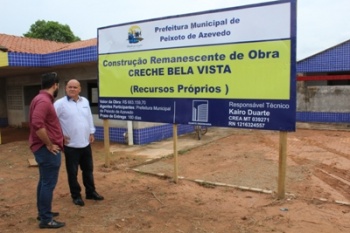 Prefeito MaurÃ­cio da ordem de serviÃ§o e vistoria obras da Creche Bela Vista