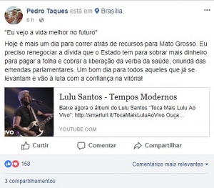  LULU TAQUES: Eu vejo a vida melhor no futuro', diz governador no Facebook