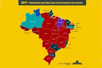 China Ã© principal destino das exportaÃ§Ãµes de MT e Estado ocupa 6Âª lugar em ranking; confira mapa do Mdic